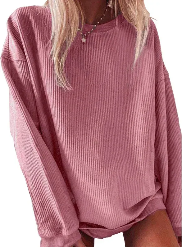 Women Casual Solid Color Crewneck Long Sleeve Blank Sweatshirt - Image 9