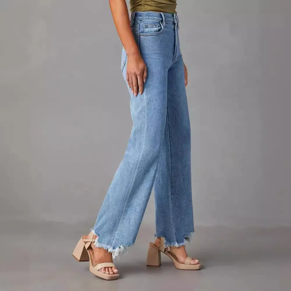 Women Fashion Simple Scrub-Edge Jeans - Image 3