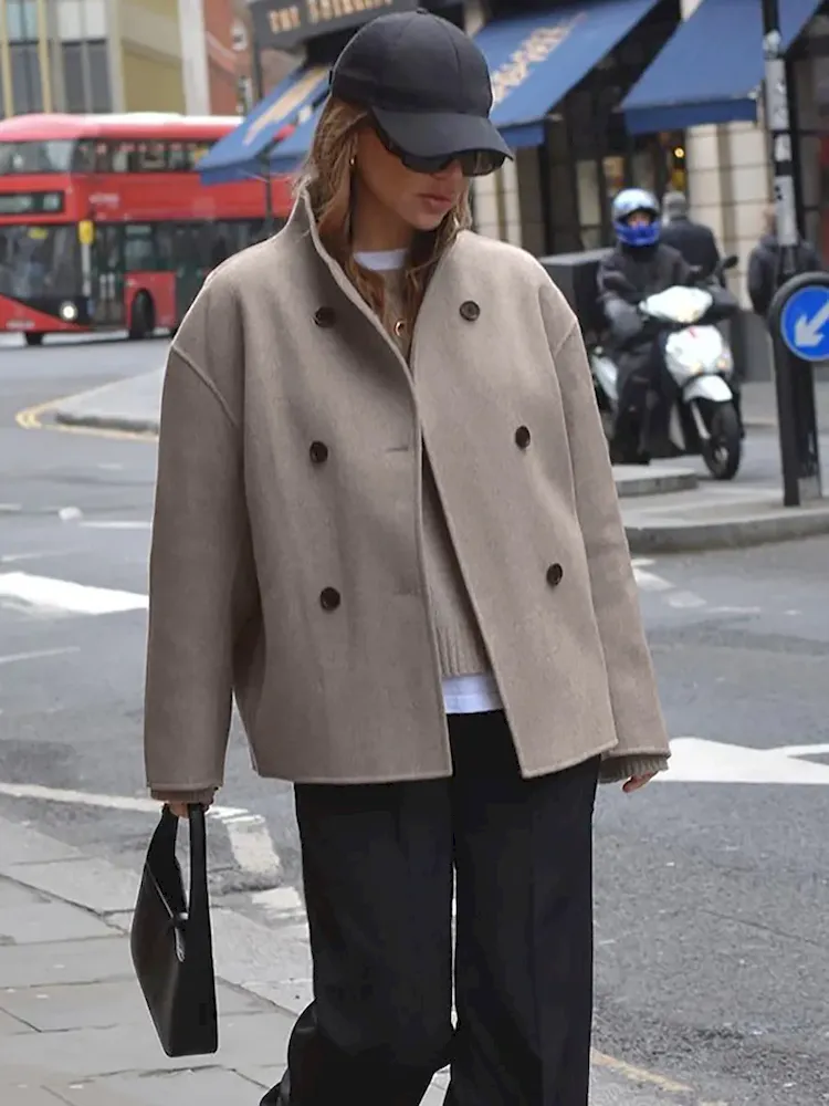 Autumn And Winter Women'S Elegant Solid Color Double-Breasted Jacket - Image 5