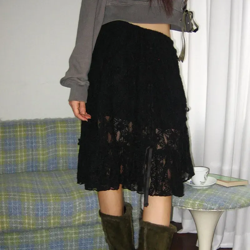 Summer Women Fashion Palace Style Lace Ruffled Skirt - Image 3