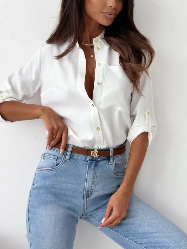 Summer Women Fashion Floral Print Lapel Long Sleeve Shirt - Image 6