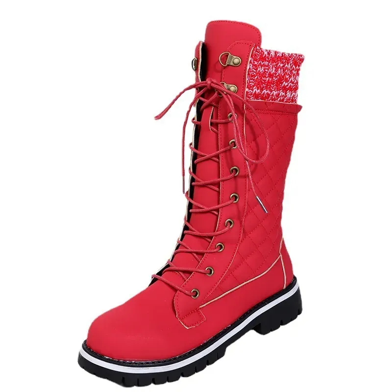 Autumn Winter Women Fashion Plus Size Strap Warm Side Zipper Mid-Calf Boots - Image 4