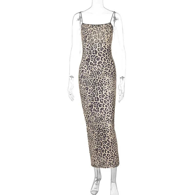 Summer Women Fashion Sexy Leopard Print Sling Backless Maxi Dress - Image 5