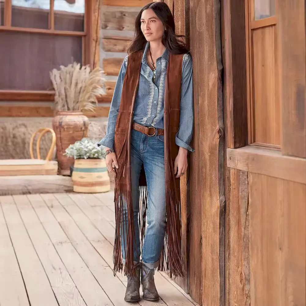 Vintage Fashion Tassel Women Slim-Fit Sleeveless Vest Shawl Jacket