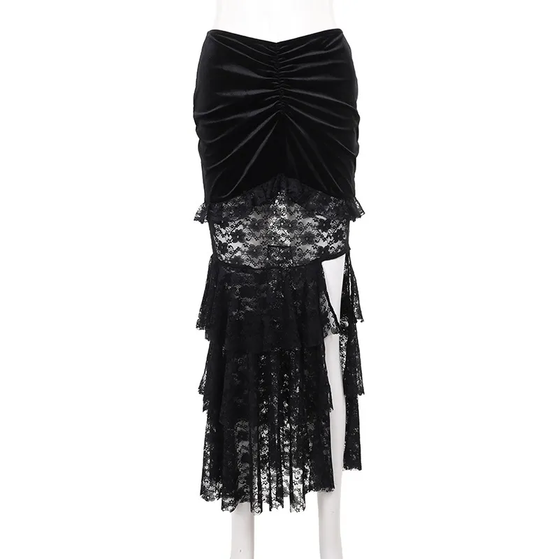 Women Fashion Dark Gothic Multi-Layer Stitching Split Fishtail Skirt - Image 5