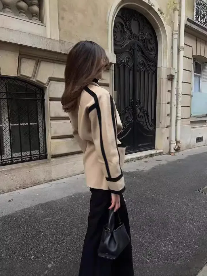 Autumn And Winter Women Casual Double-Sided Woolen Lace-Up Long-Sleeve Coat - Image 3