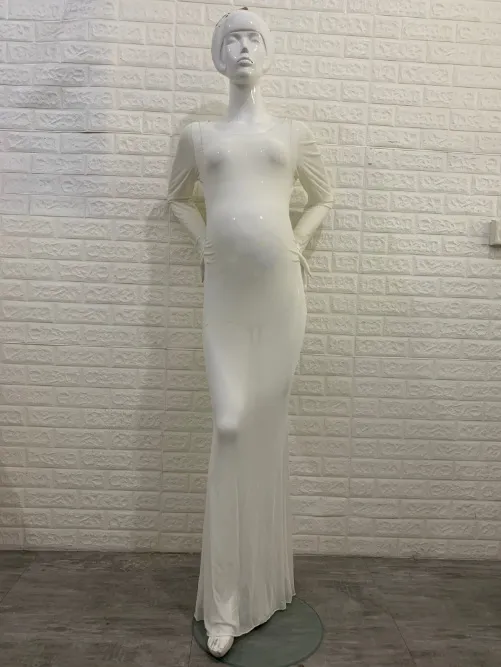 Pregnant Women Fashion Sexy High Stretch Mesh Perspective Round Neck Long Sleeve Dress - Image 7