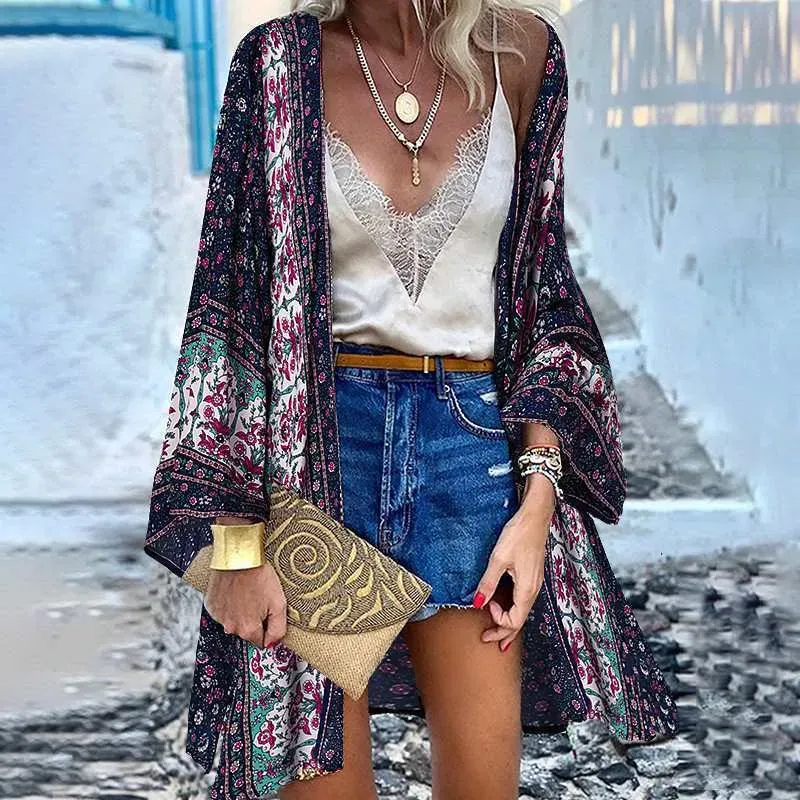 Women Casual Bohemian Print Long Sleeve Cardigan Jacket