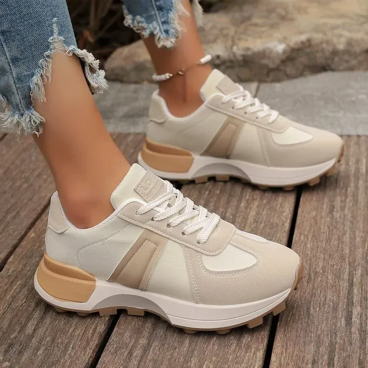 Women Fashion Vintage Round Toe Thick-Soled Lace-Up Sneaker - Image 4