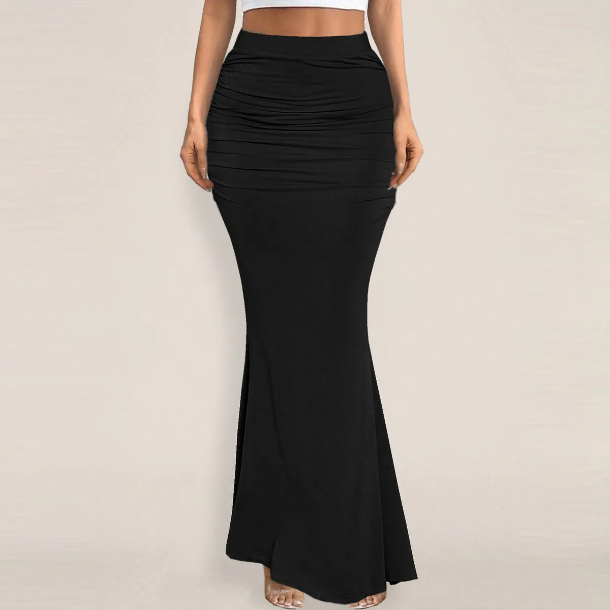 Summer Women Fashion Creased Slim Long Skirt