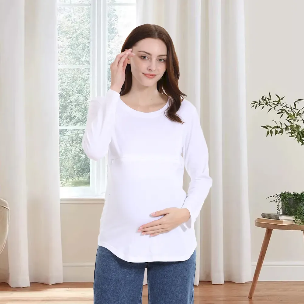 Women Casual Cotton Long-Sleeve Zipper Breastfeeding Pregnant Women T-Shirt - Image 6