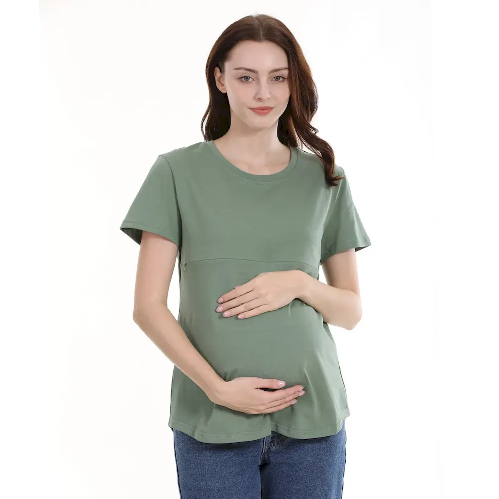 Women Casual Short-Sleeved Cotton Zipper Breastfeeding Pregnant Women T-Shirt - Image 5