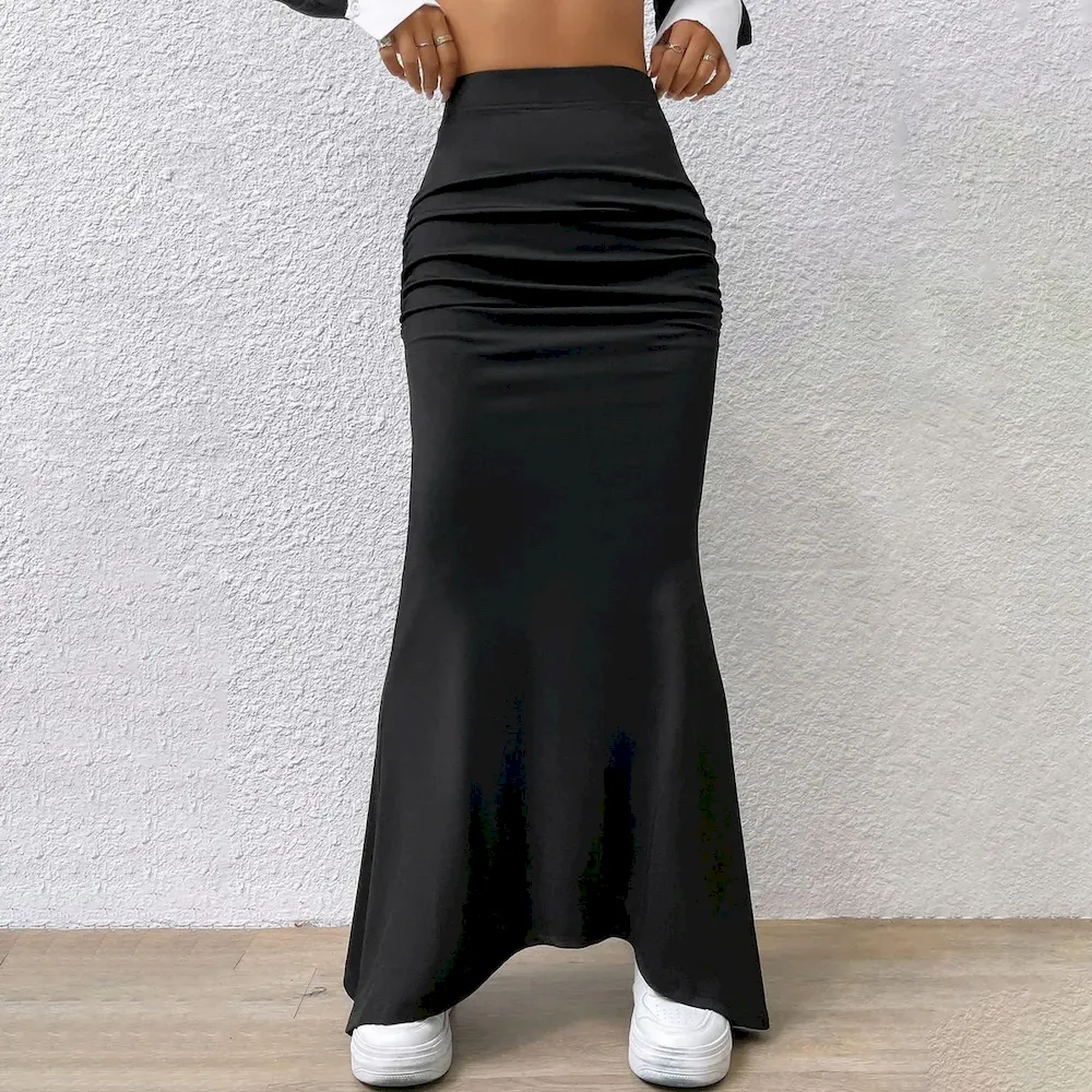 Women Fashion Sexy Tight Solid Color Fishtail Knitted Long Skirt