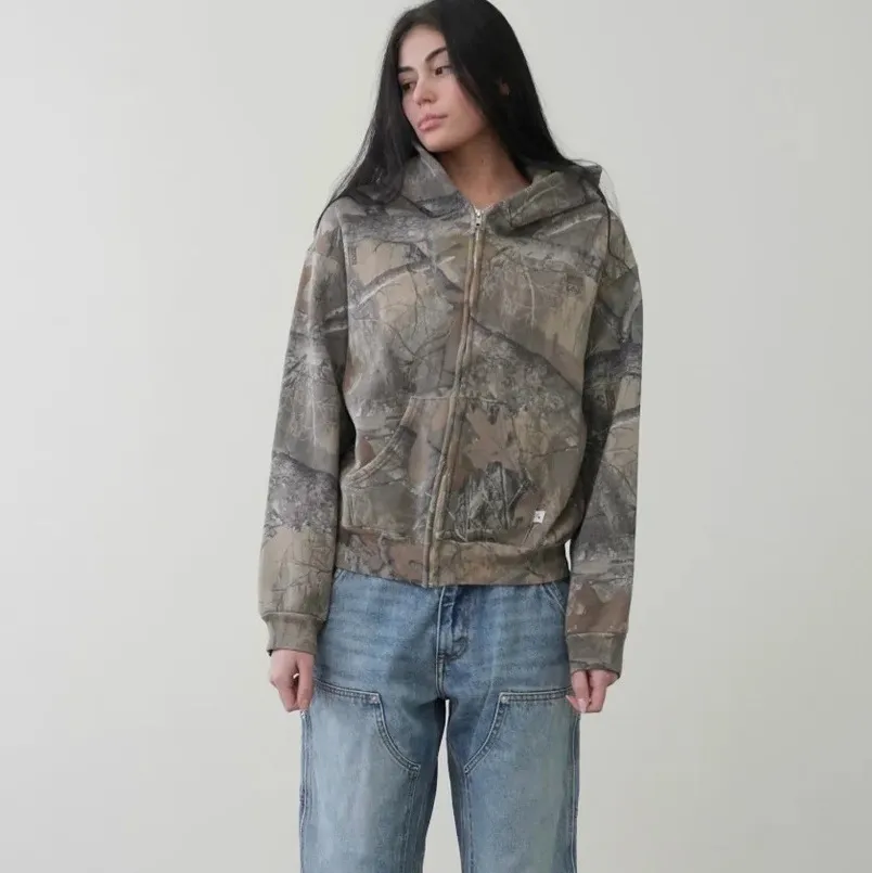 Women Fashion Vintage Y2k Camouflage Printed Loose Long Sleeve Hoodies
