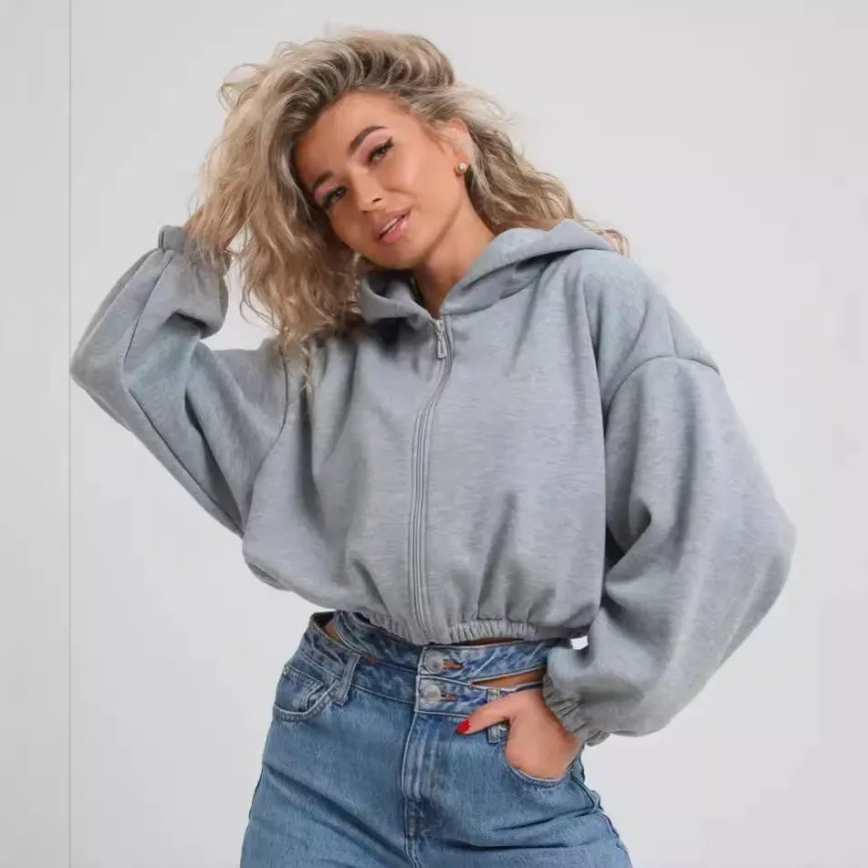 Women Casual Solid Color Long Sleeve Zipper Hoodies