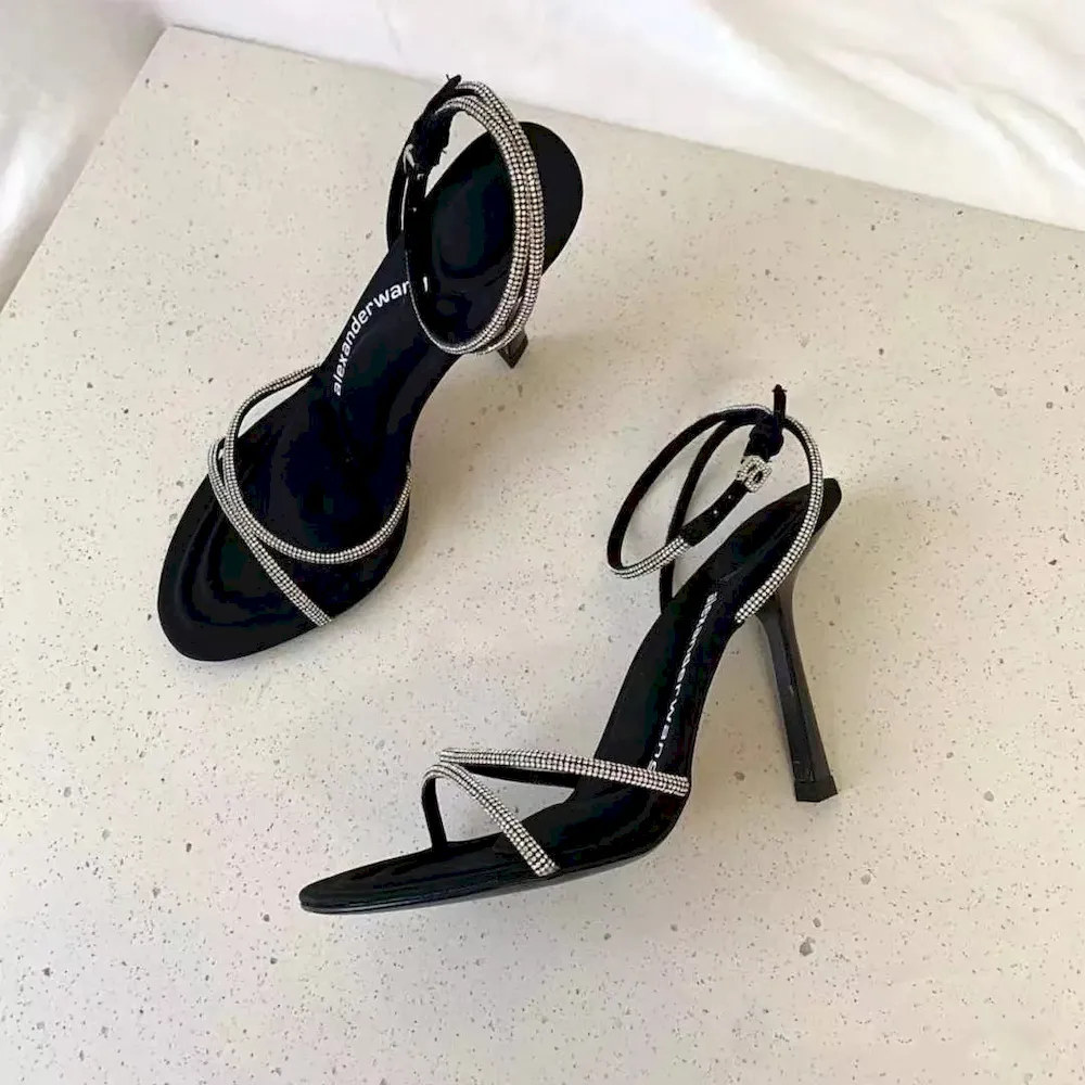 Women Fashion Sexy Rhinestone Cross Strap High Heels Sandals