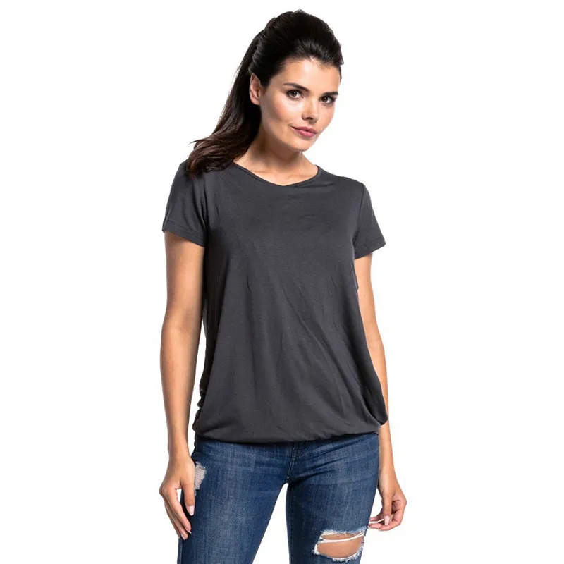 Pregnant Women Casual Solid Color Round Neck Short Sleeve Breastfeeding T-Shirt - Image 7