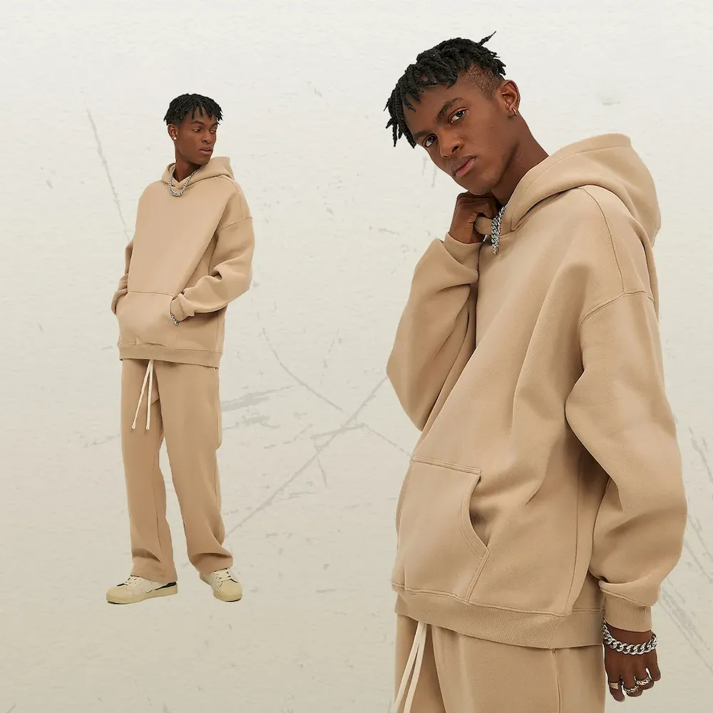 Men Fashion Loose Solid Color Fleece-Lined Hoodies - Image 3