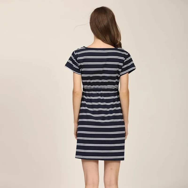 Summer Pregnant Women Fashion Casual Stripe Printed Round Neck Short Sleeve Adjustable Belt Breastfeeding Dress - Image 3