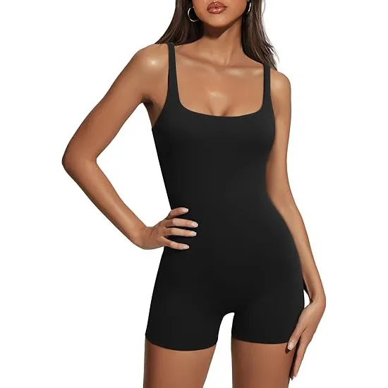 Women Fashion Solid Color U-Neck Sleeveless Backless Slim-Fit Sports Rompers - Image 4