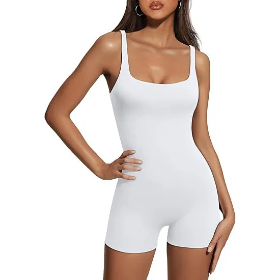 Women Fashion Solid Color U-Neck Sleeveless Backless Slim-Fit Sports Rompers - Image 5