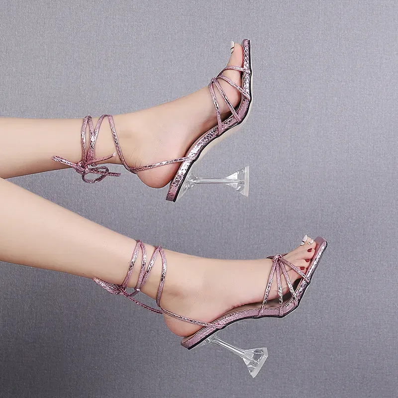 Women Fashion Sexy Solid Color Strap Cross Lace-Up High Heel Shoes