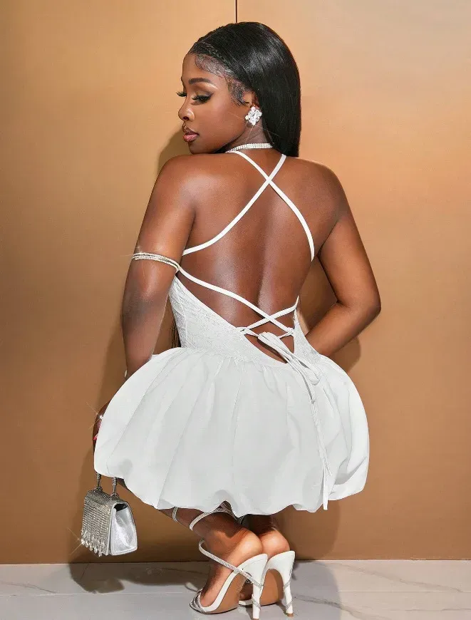 Sexy Women Summer Backless Bandage Bubble Skirt - Image 6