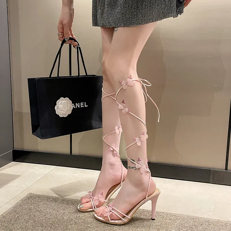 Women Fashion Sexy Butterfly Thin Strap Lace-Up High Heel Shoes