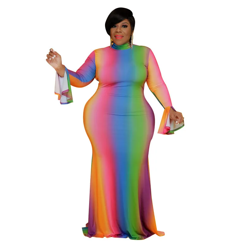 Women Fashion Casual Plus Size Gradient Long-Sleeve Slim Fit Dress - Image 3