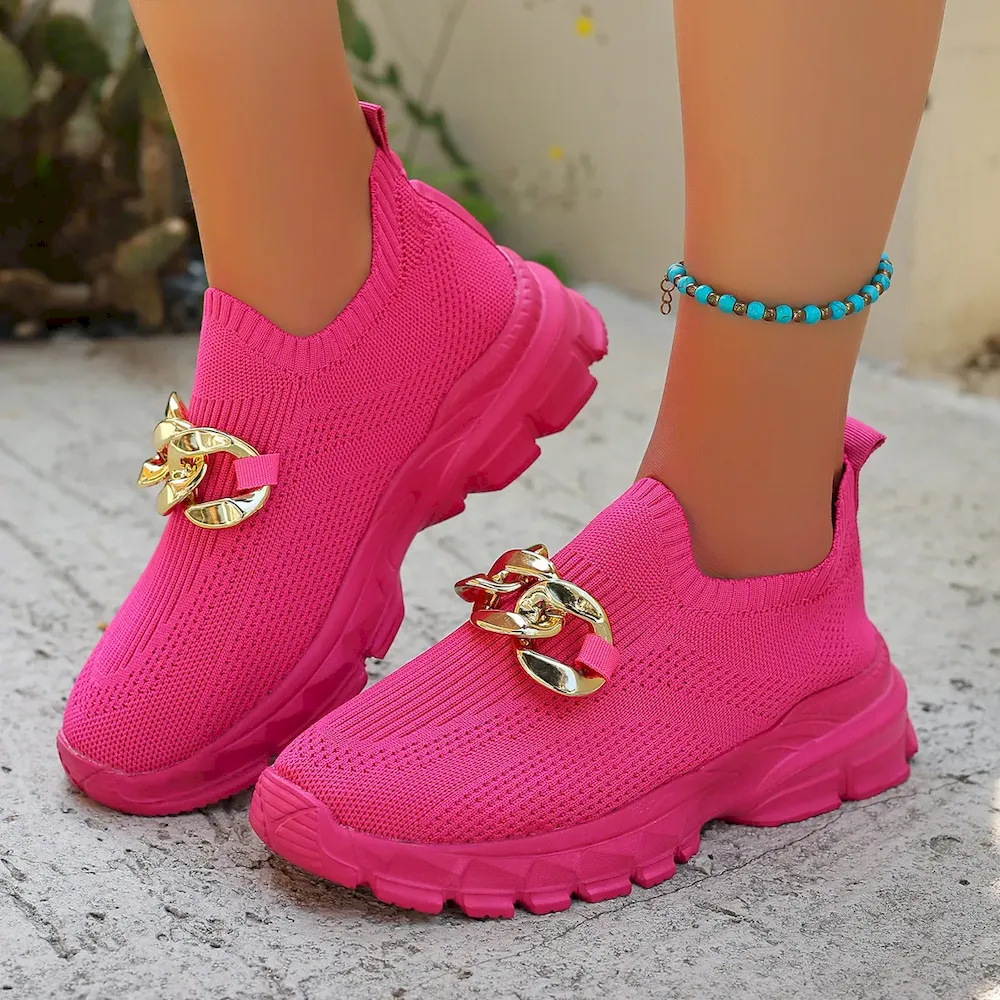 Plus Size Women Casual Flying Woven Breathable Sneaker