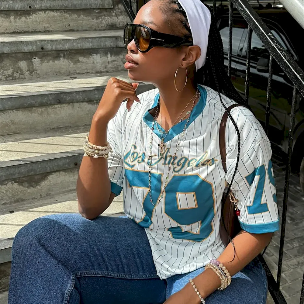 Women Fashion Casual Digital Printed V-Neck Short Sleeve Loose Jersey T-Shirt - Image 3