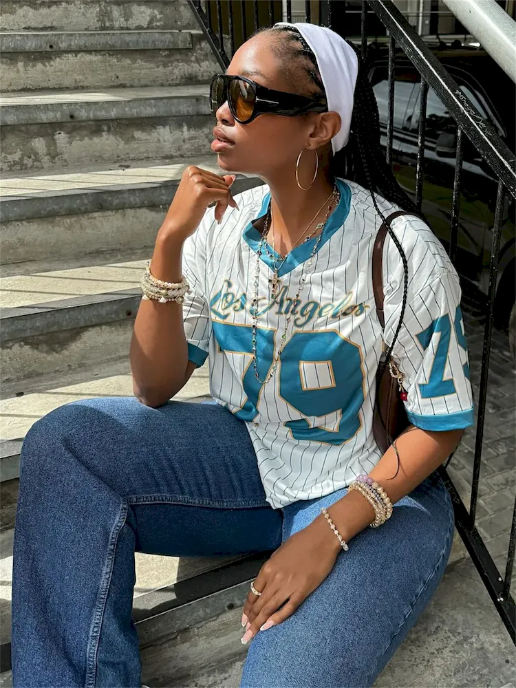 Women Fashion Casual Digital Printed V-Neck Short Sleeve Loose Jersey T-Shirt - Image 7