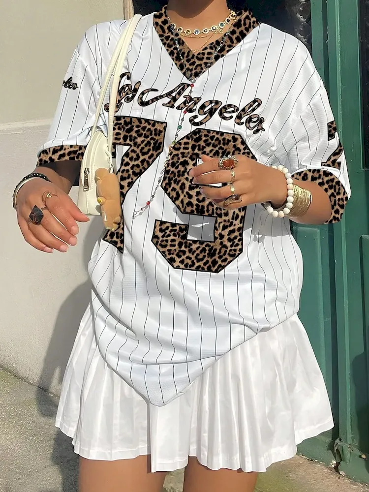 Women Fashion Casual Digital Printed V-Neck Short Sleeve Loose Jersey T-Shirt - Image 9