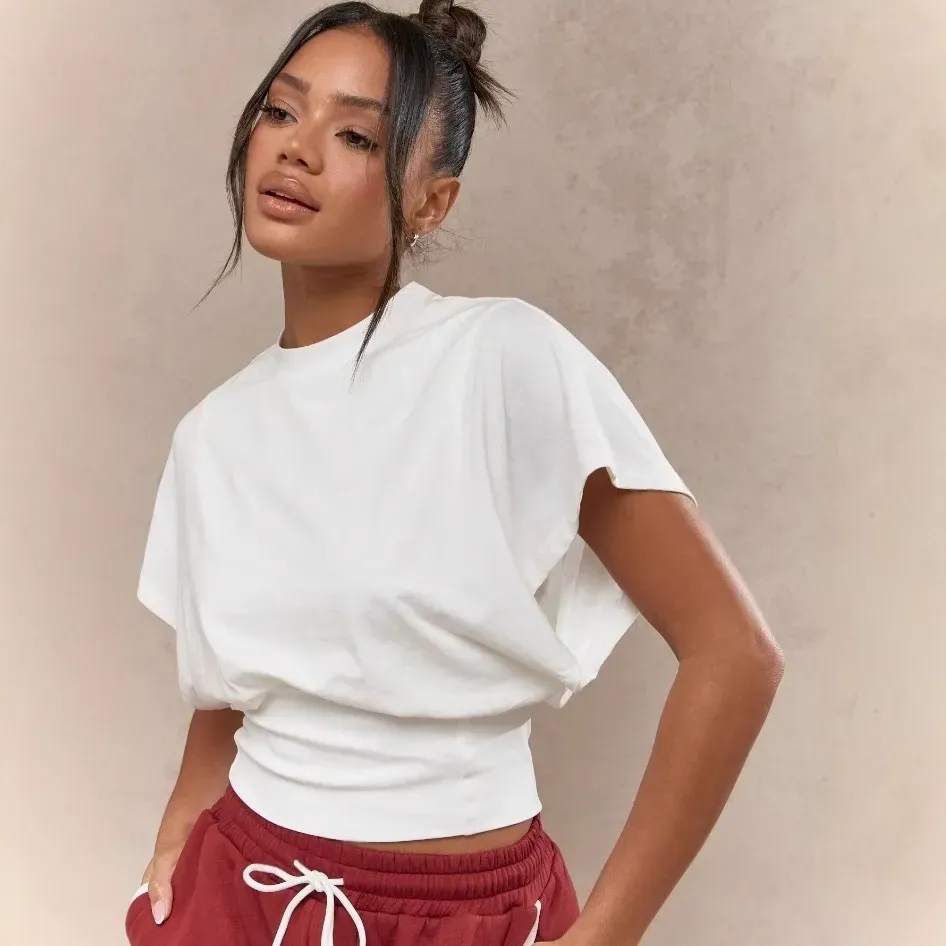 Women Fashion Casual Solid Color Short-Sleeve Tight Waist T-Shirt - Image 6