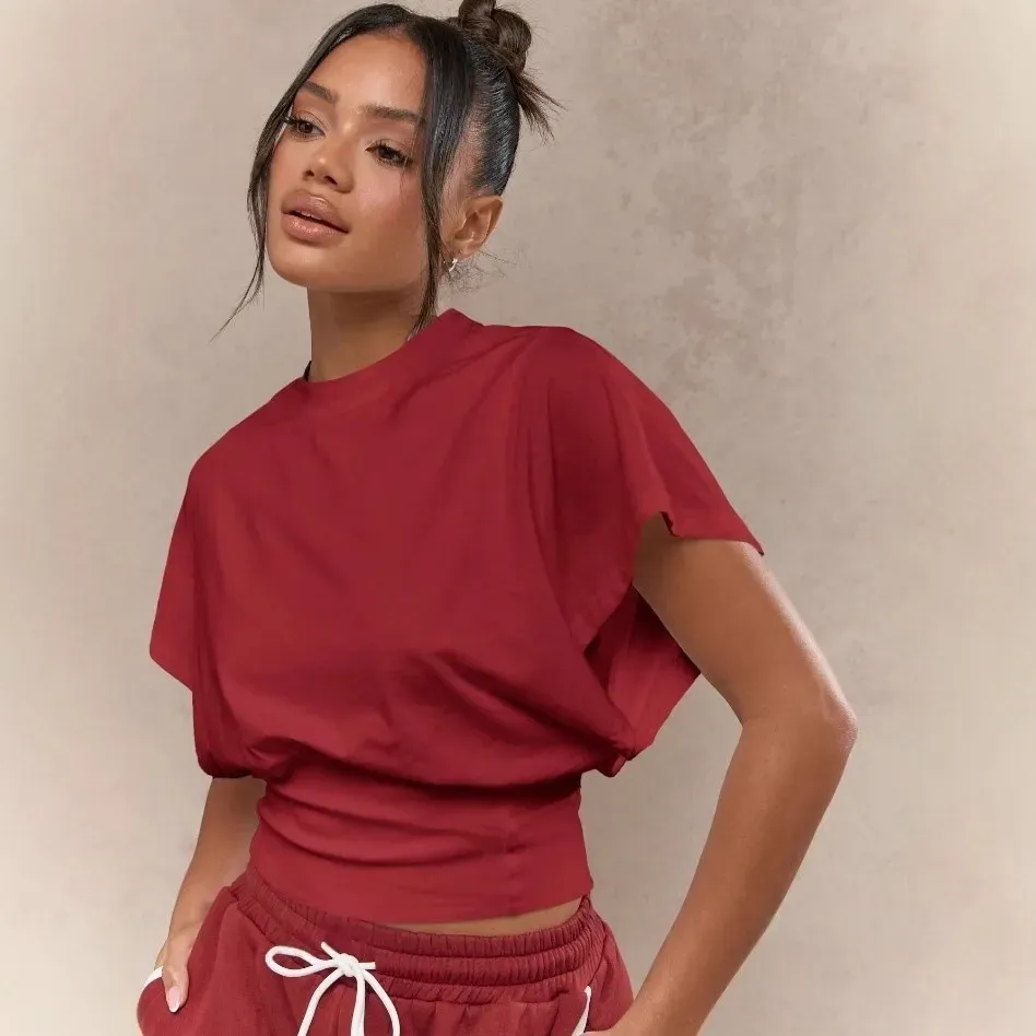 Women Fashion Casual Solid Color Short-Sleeve Tight Waist T-Shirt - Image 7