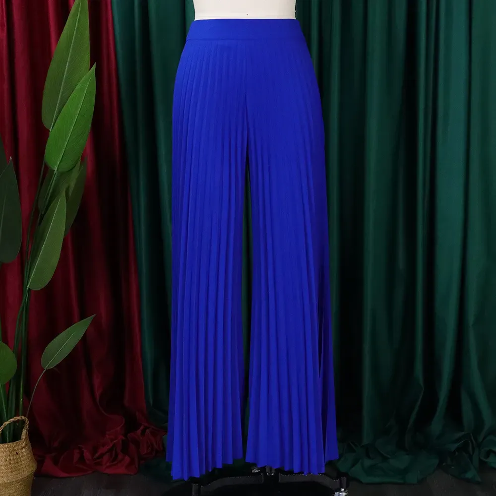 Women Fashion Casual Solid Color Pleated High Waist Wide Leg Pants