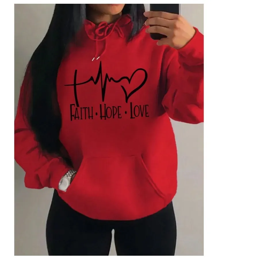 Women Fashion Casual Printed Long-Sleeve Pockets Drawstring Hoodies - Image 6