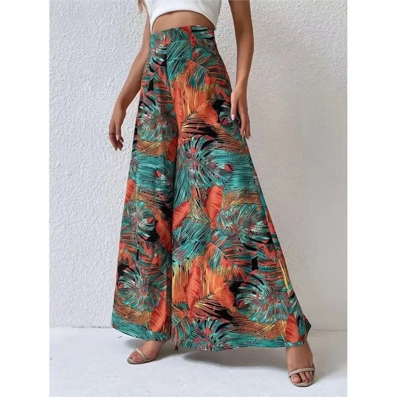 Women Fashion Casual Chiffon Floral Printed High Waist Wide Leg Pants - Image 6