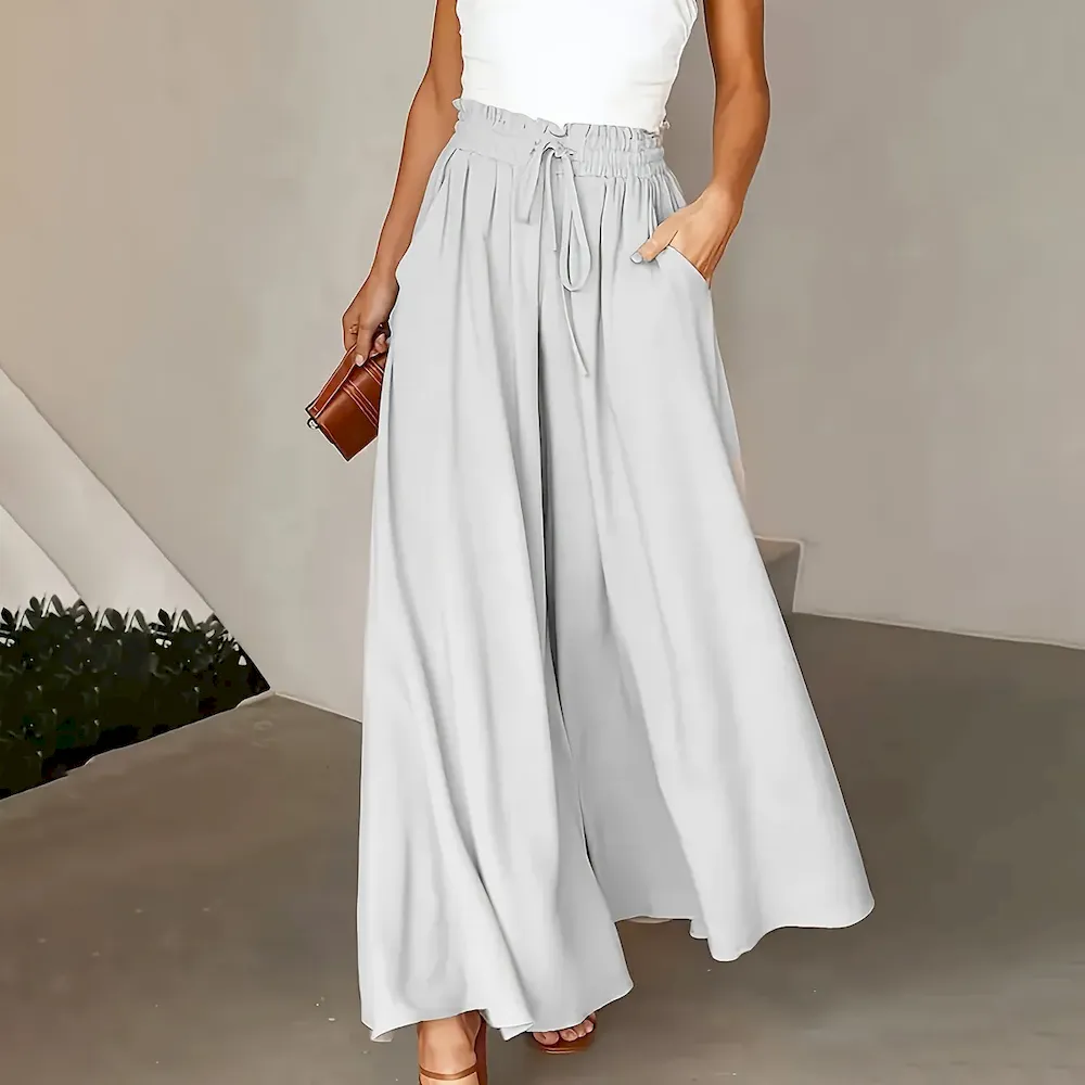 Women Casual Solid Color High Waist Wide Leg Pants - Image 5
