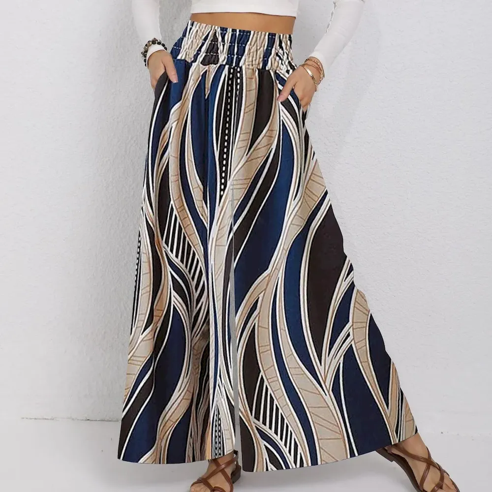 Women Casual Solid Color High Waist Wide Leg Pants - Image 8