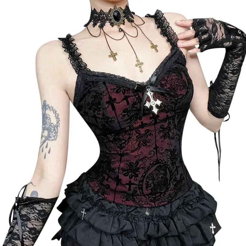 Women Dark Gothic Sexy Lace Sling Top - Image 5