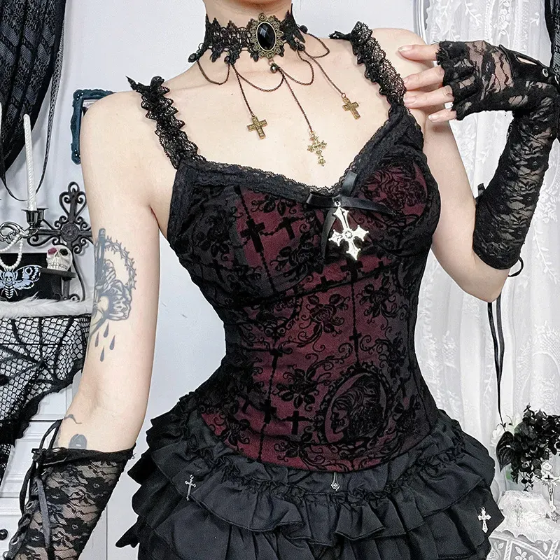 Women Dark Gothic Sexy Lace Sling Top - Image 6