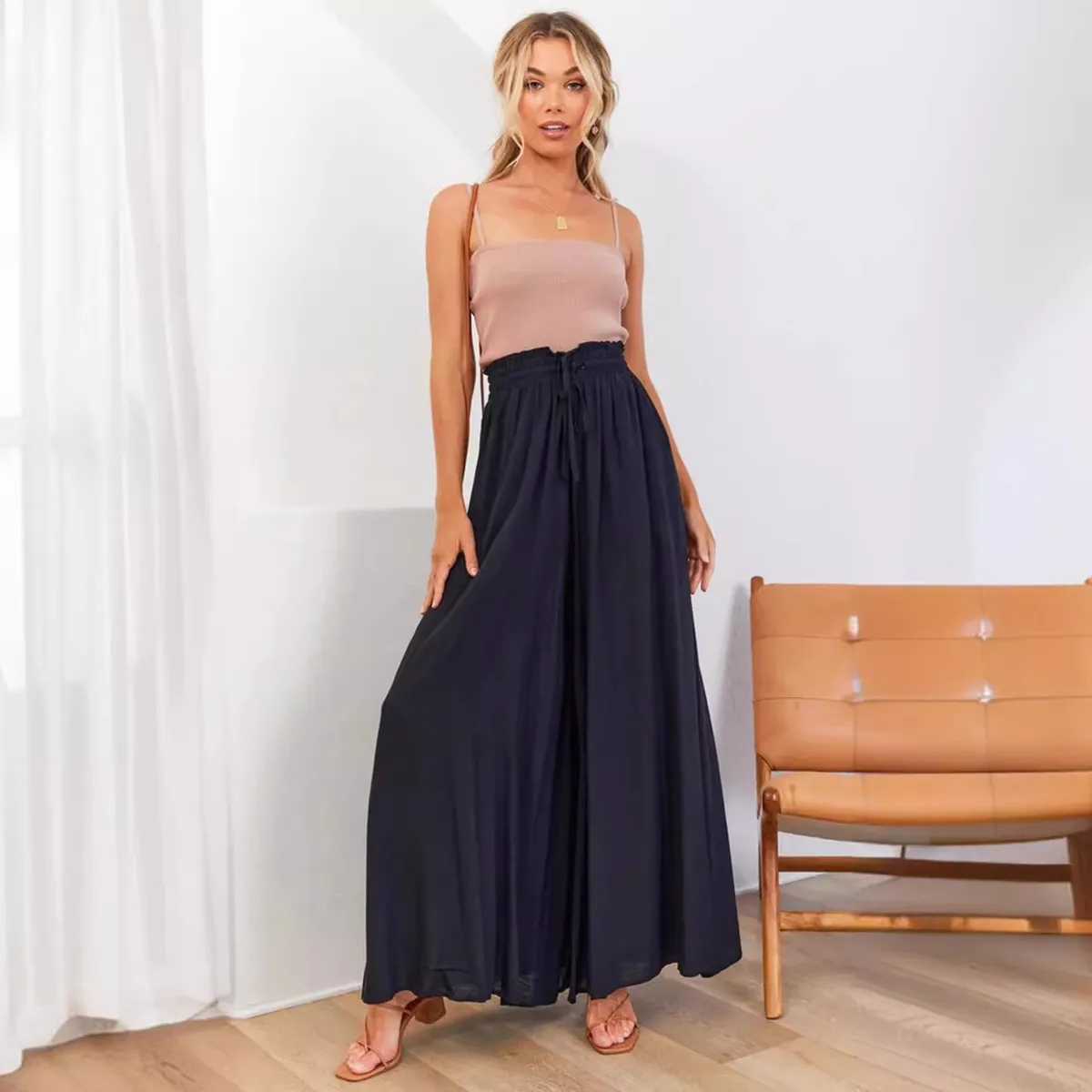 Spring And Summer Casual Wide Leg Loose Casual Women Solid Pants - Image 4