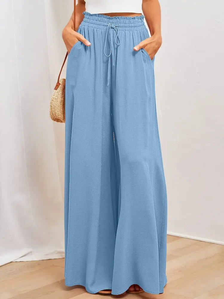 Spring And Summer Casual Wide Leg Loose Casual Women Solid Pants - Image 12