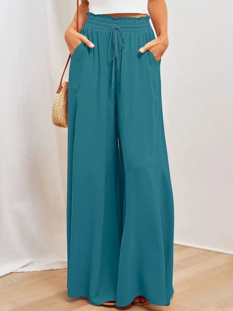 Spring And Summer Casual Wide Leg Loose Casual Women Solid Pants - Image 13