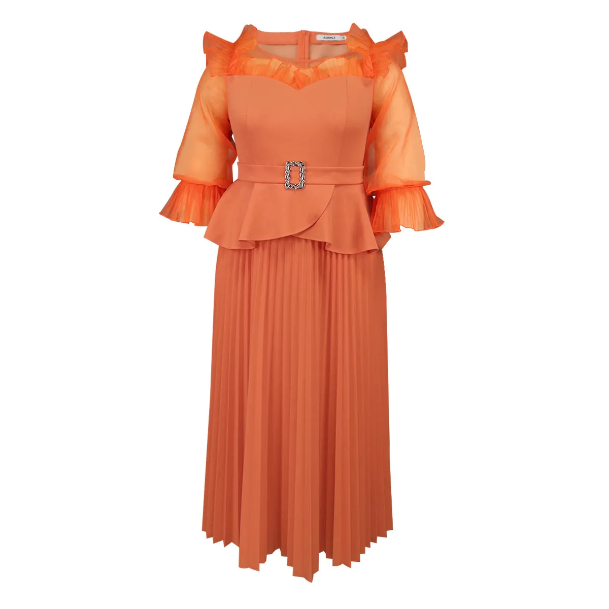 African Women Round Neck Puff Sleeve Pleated Banquet Elegant Club Dress - Image 5