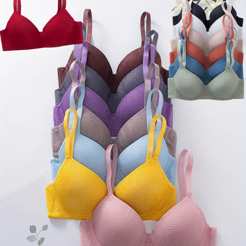 Women Fashion Plus Size Solid Color Lace Steel Rings Bra - Image 4