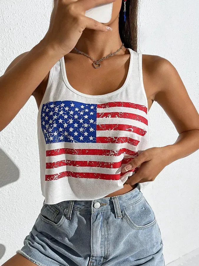 Women Flag Printed Sleeveless Tank Top - Image 2
