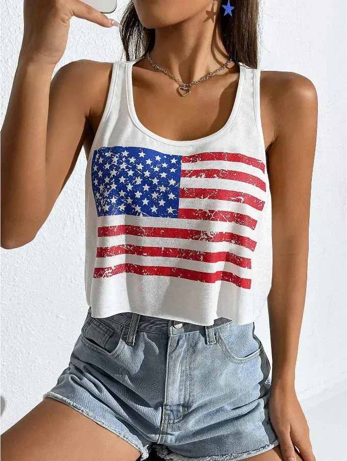 Women Flag Printed Sleeveless Tank Top - Image 3