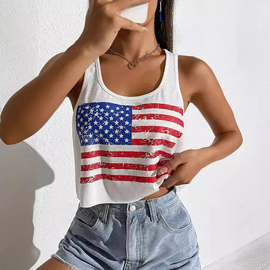Women Flag Printed Sleeveless Tank Top - Image 6